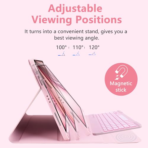 MMK for iPad Air 11 inch Case with Keyboard (M3 2025 / M2 2024) & iPad Pro 11 Inch case (1st Gen 2018), with 7 Colors Backlit Bluetooth Keyboard Cover with Pencil Holder for iPad Air 4th/5th Gen-Pink - Image 4