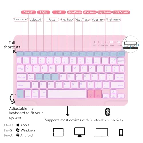 MMK for iPad Air 11 inch Case with Keyboard (M3 2025 / M2 2024) & iPad Pro 11 Inch case (1st Gen 2018), with 7 Colors Backlit Bluetooth Keyboard Cover with Pencil Holder for iPad Air 4th/5th Gen-Pink - Image 5