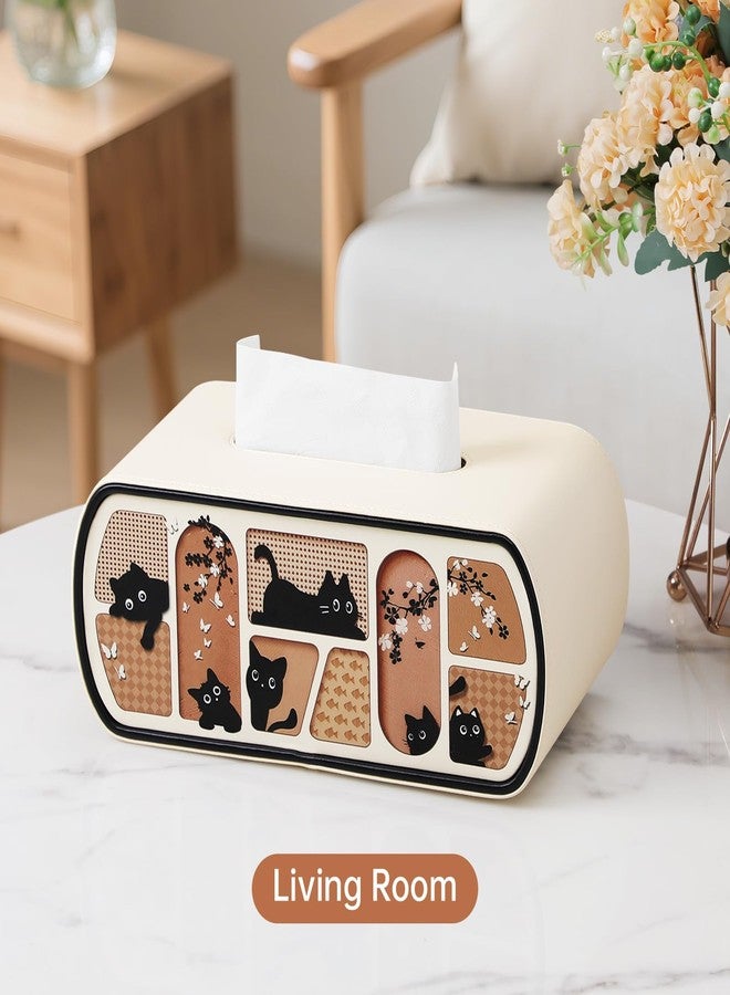 MEIBOOCH Kitty Cat Tissue Box Cover Rectangle, 4 Inches High Tissue Box Holder for 120(3-Ply)/160(2-Ply) Count Boxes, Stylish Curved Edge Tissue Holder for Bathroom Living Room Car Office (Beige) - Image 2