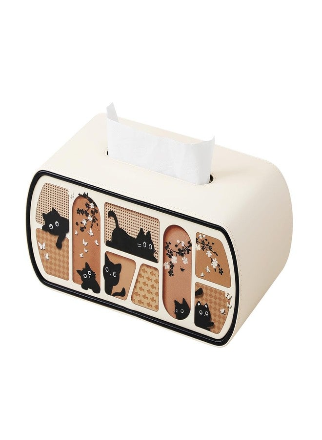 MEIBOOCH Kitty Cat Tissue Box Cover Rectangle, 4 Inches High Tissue Box Holder for 120(3-Ply)/160(2-Ply) Count Boxes, Stylish Curved Edge Tissue Holder for Bathroom Living Room Car Office (Beige) - Image 1