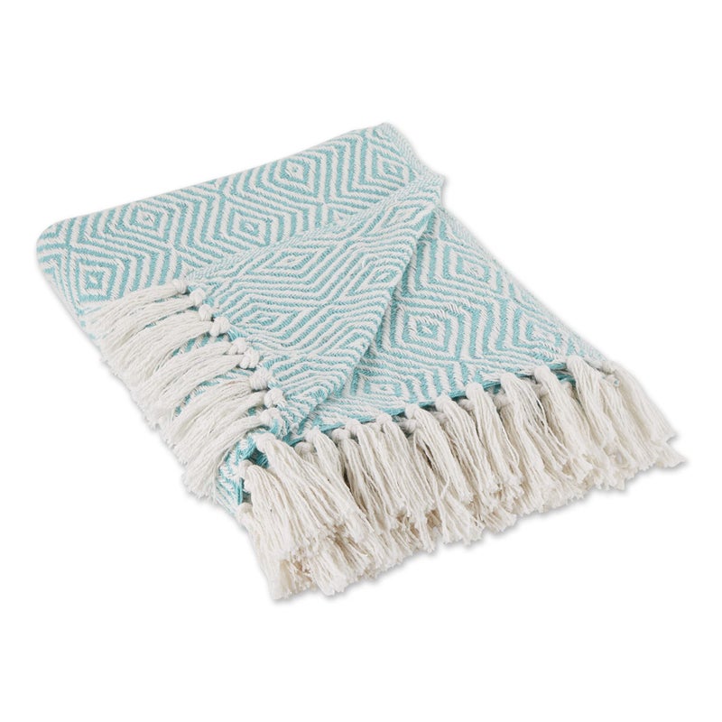 DII Diamond Throw Collection Woven Cotton 50x60 Aqua - Image 2