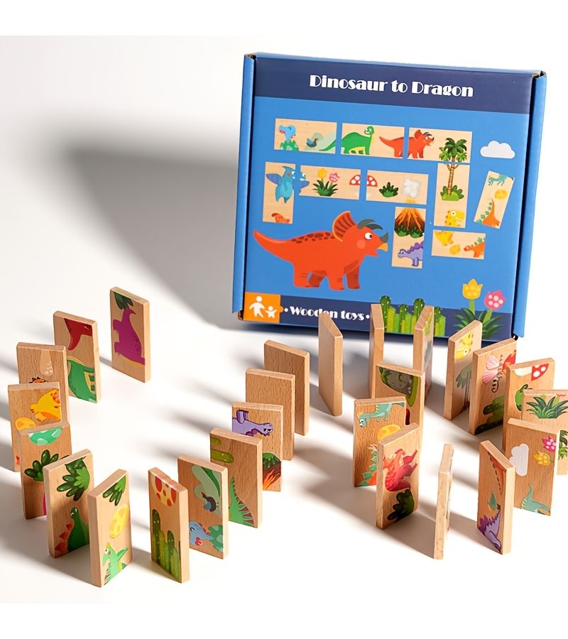 Dinosaur Solitaire Domino Toy Set for Puzzles Stacking Gifts - Image 3