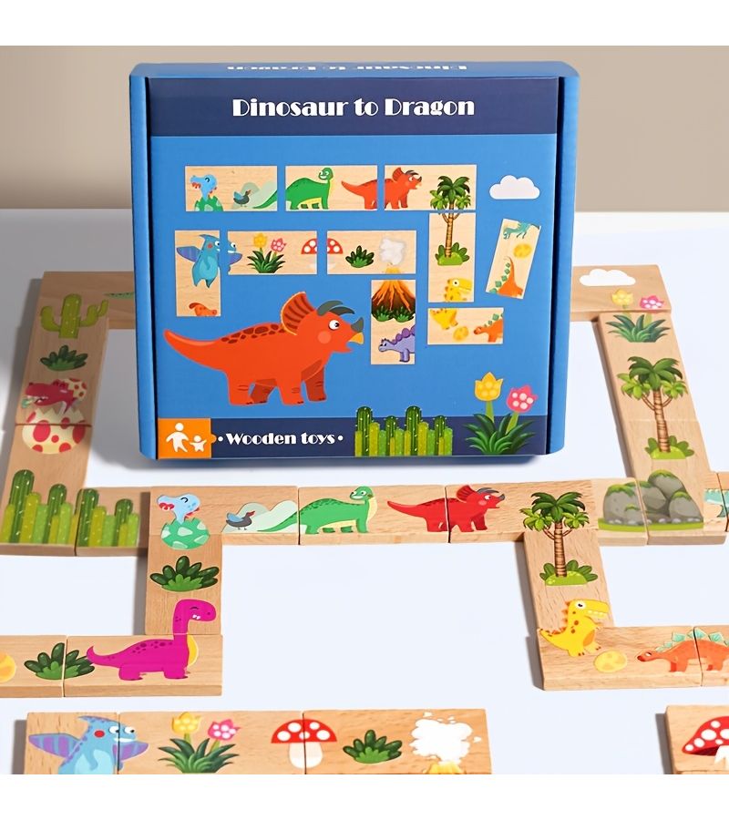 Dinosaur Solitaire Domino Toy Set for Puzzles Stacking Gifts - Image 2