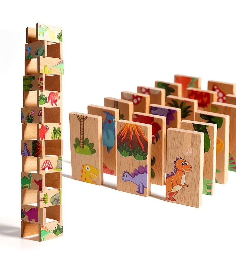 Dinosaur Solitaire Domino Toy Set for Puzzles Stacking Gifts - Image 1