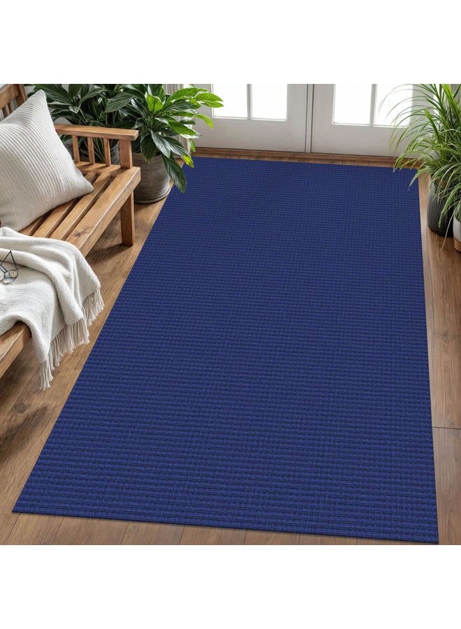 KOZYFLY Washable Area Rug 4x6 ft Non Slip Rubber Backed Living Room Rugs Braided Woven Cotton Kitchen Rugs Indoor Entryway Rug Floor Carpet for Dining Living Room Bedroom, Royal Blue/Navy - Image 1