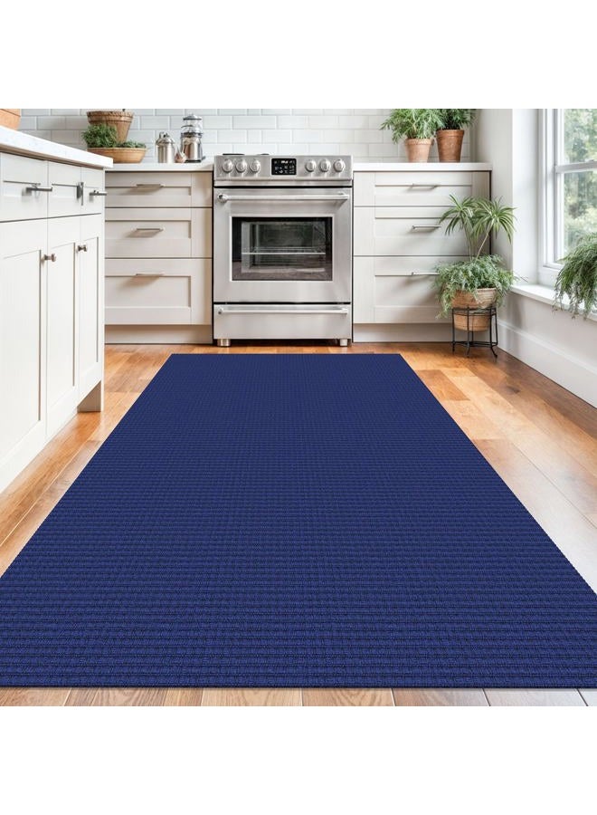 KOZYFLY Washable Area Rug 4x6 ft Non Slip Rubber Backed Living Room Rugs Braided Woven Cotton Kitchen Rugs Indoor Entryway Rug Floor Carpet for Dining Living Room Bedroom, Royal Blue/Navy - Image 2