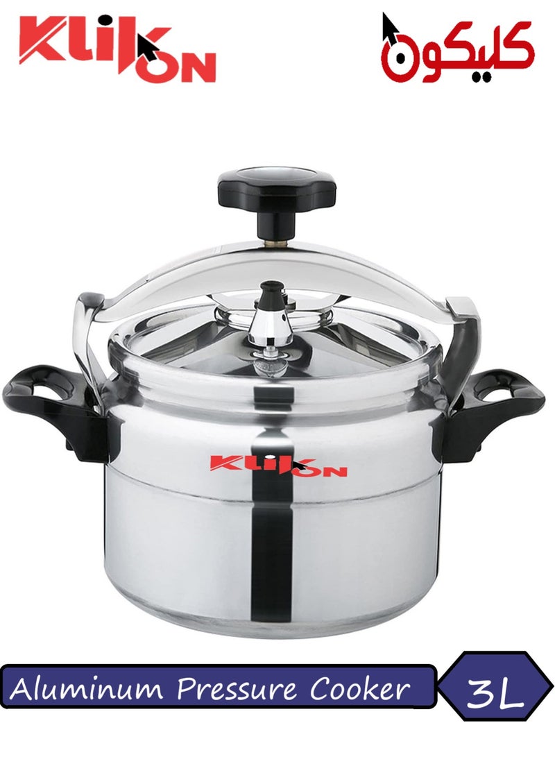 كليكون 3لترات طنجرة ضغط الومنيوم سعة 3 لتر  - KPC-603 |مزودة بجهاز امان متعدد ومؤشر ضغط فريد | هيكل متين من خليط معدني من الالومنيوم مع مقابض ثابتة| متوافق مع الغاز، فضي فضي - Image 2