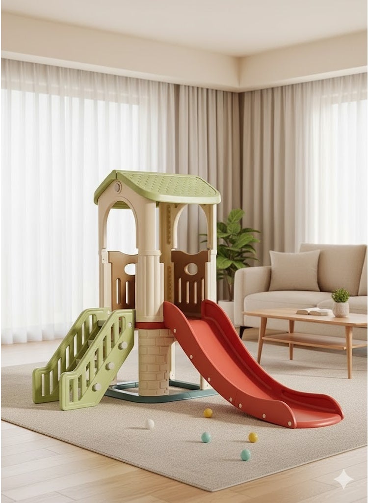 فول جوي زحليقة كبيرة مع كوخ ,زحليقة مع منصة ونفق وبيت لعب، شريحة للاستخدام الداخلي والخارجي 133*207*159 سم - Image 3