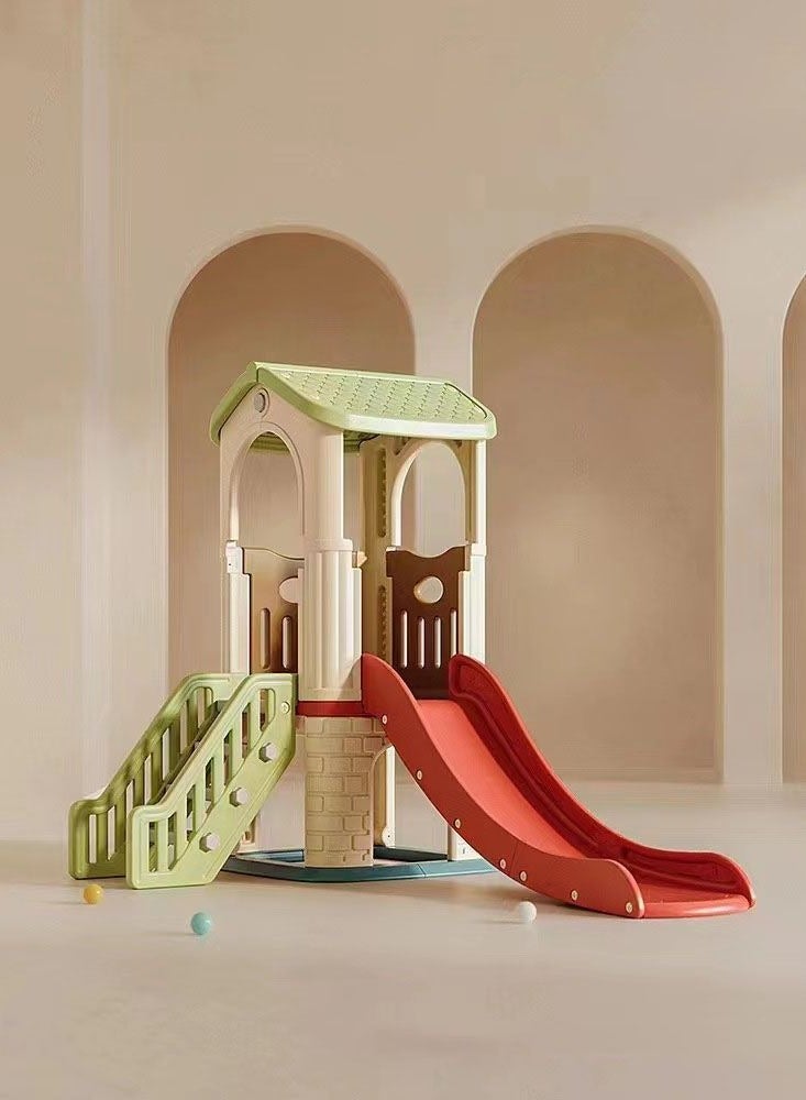 فول جوي زحليقة كبيرة مع كوخ ,زحليقة مع منصة ونفق وبيت لعب، شريحة للاستخدام الداخلي والخارجي 133*207*159 سم - Image 1