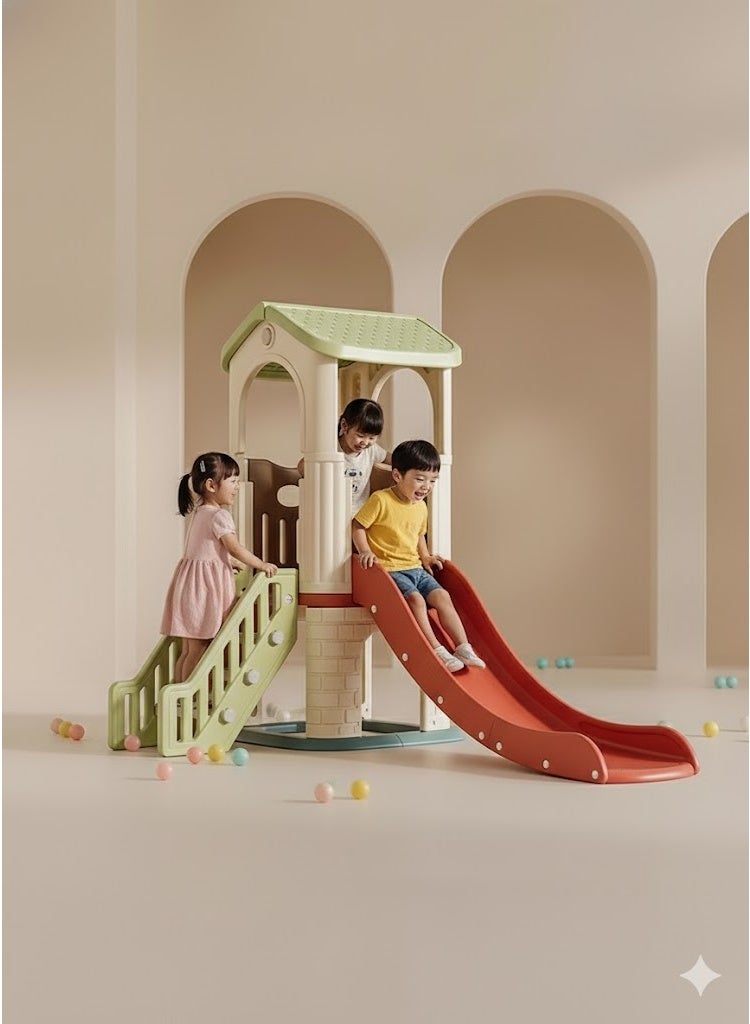 فول جوي زحليقة كبيرة مع كوخ ,زحليقة مع منصة ونفق وبيت لعب، شريحة للاستخدام الداخلي والخارجي 133*207*159 سم - Image 4