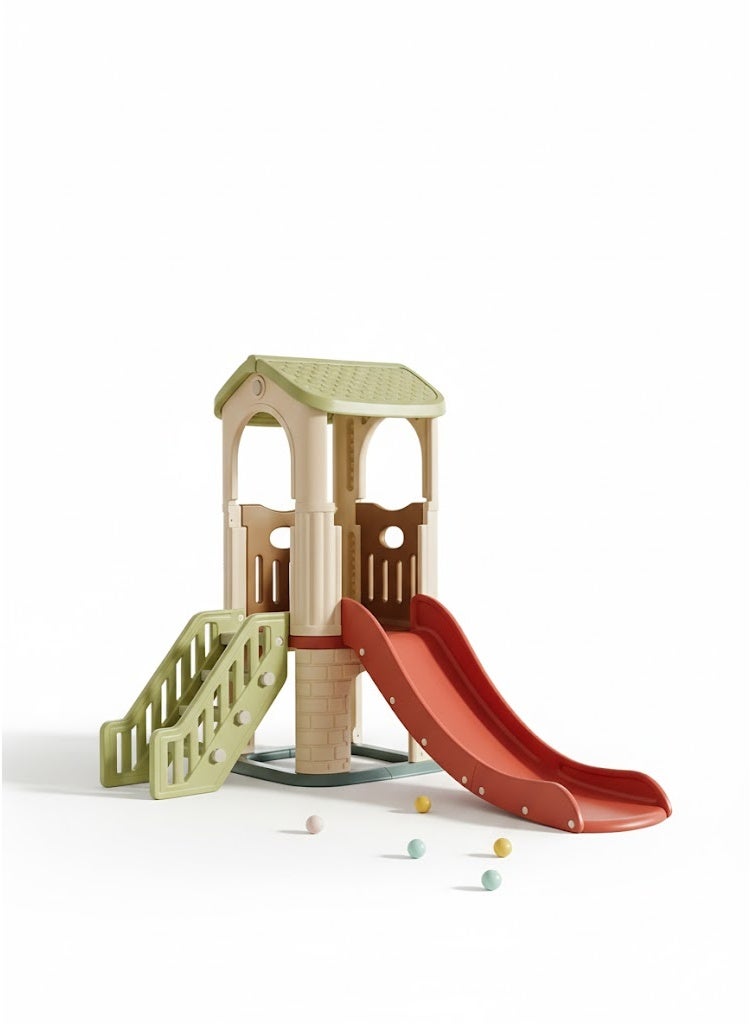 فول جوي زحليقة كبيرة مع كوخ ,زحليقة مع منصة ونفق وبيت لعب، شريحة للاستخدام الداخلي والخارجي 133*207*159 سم - Image 2