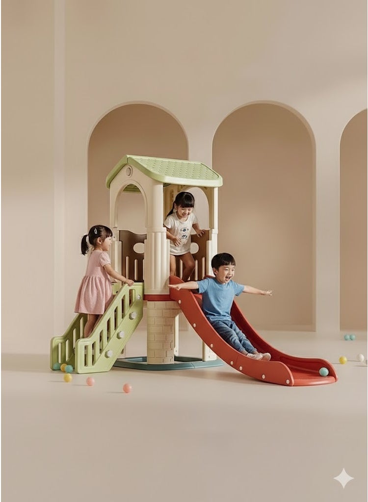 فول جوي زحليقة كبيرة مع كوخ ,زحليقة مع منصة ونفق وبيت لعب، شريحة للاستخدام الداخلي والخارجي 133*207*159 سم - Image 5