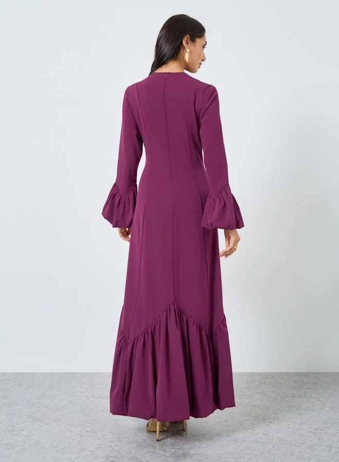 Styli plum Styli Burgundy Bell Sleeves Maxi Dress for Women | Best Price UAE