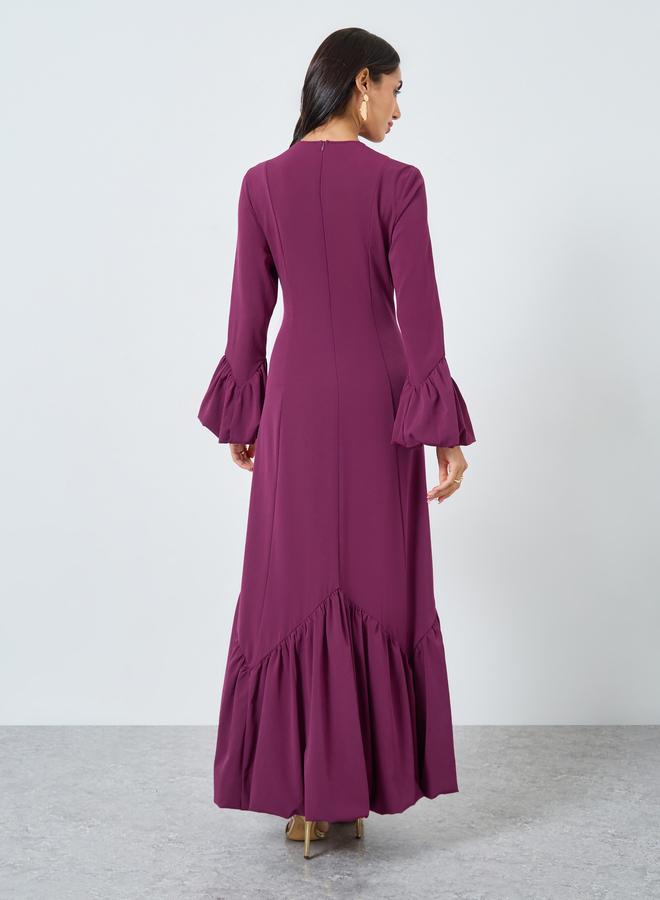 Styli Burgundy Bell Sleeves Maxi Dress - Image 5