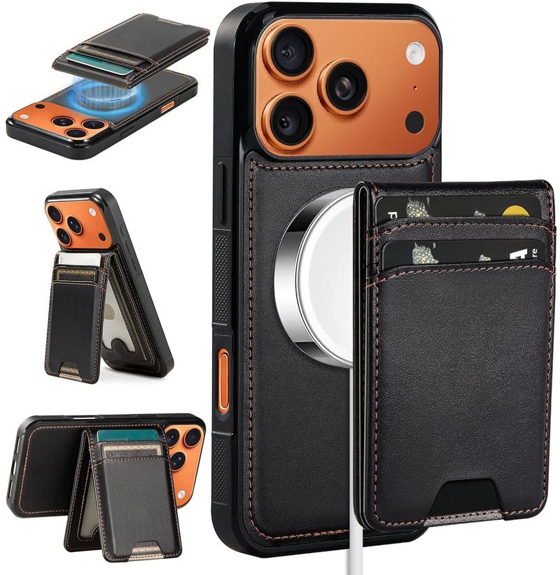 AOFEGRLT for iPhone 17 Pro Max MagSafe Wallet Case, Magnetic Detachable Leather Wallet with Card Holder & Kickstand, Slim Protective Phone Case Compatibility with iPhone 17 Pro Max. Black - Image 1