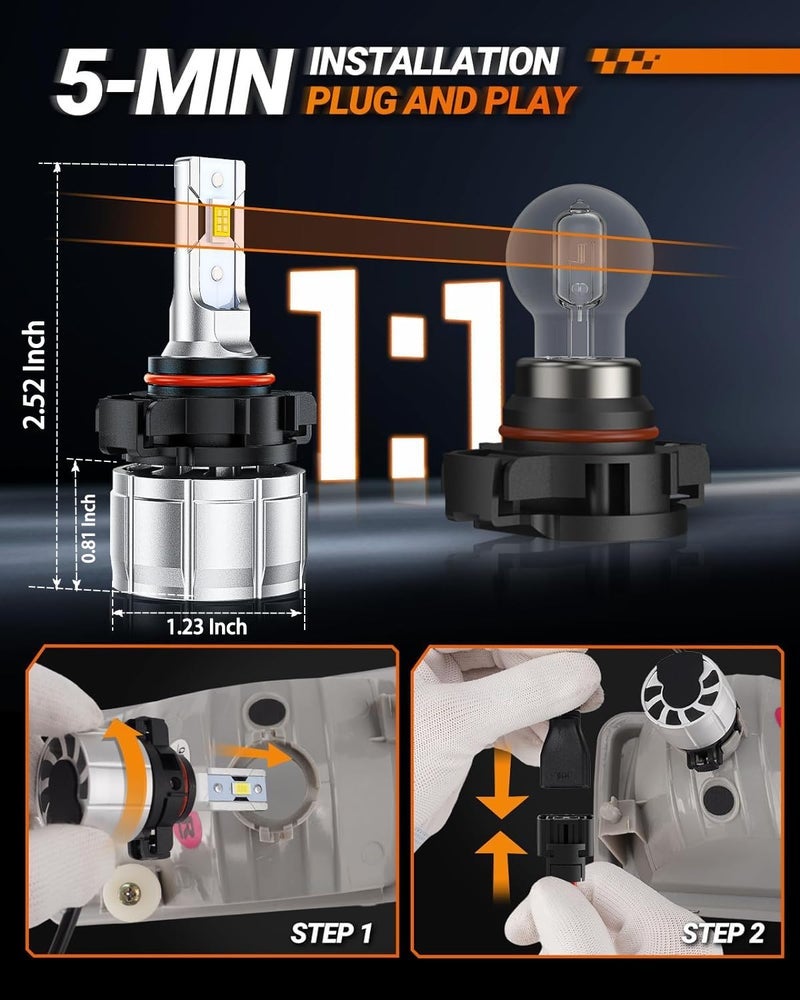 SEALIGHT 5202 LED Fog Light Bulbs, 600% Brightness 5201 PS19W PS24W Fog Lights LED or DRL Replacement, 6500K Cool White, 4.0 Upgrade Dual-row 7035 CSP Chips, Pack of 2 - Image 3