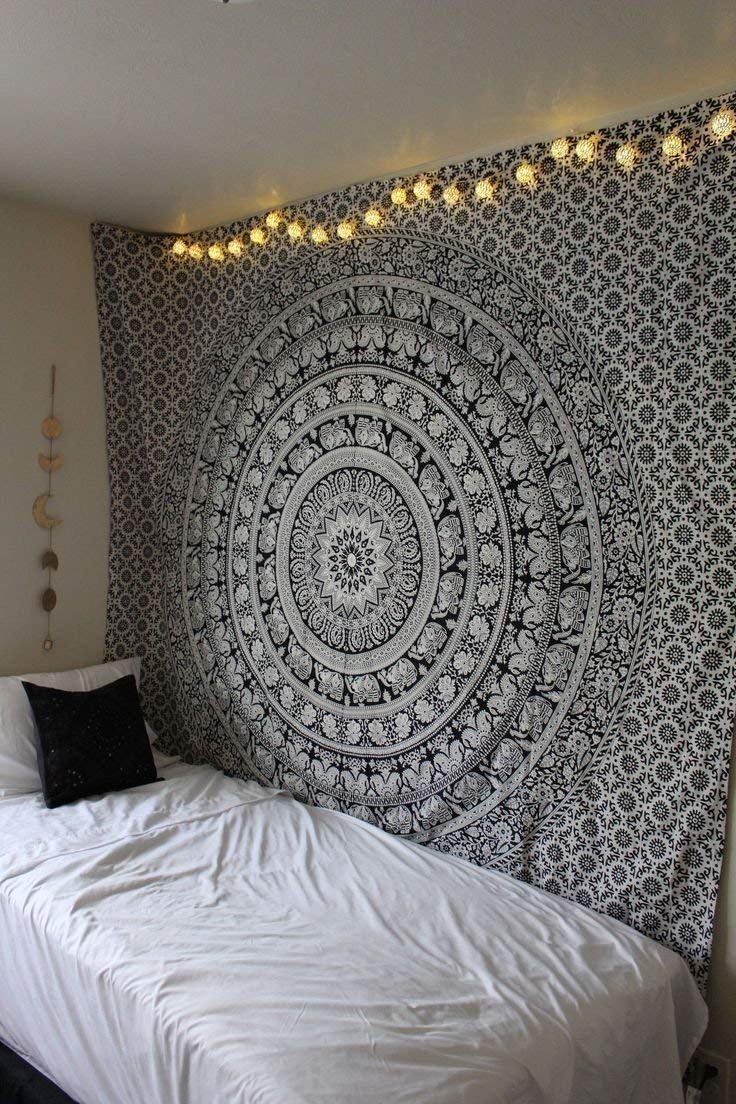 Popular Handicrafts Wall Hanging Tapestry For Bedroom Hippie Mandala Bohemian Hippy Intricate Indian Tapestry 54 x 82 Inches 140cm x 210 cm Black  White