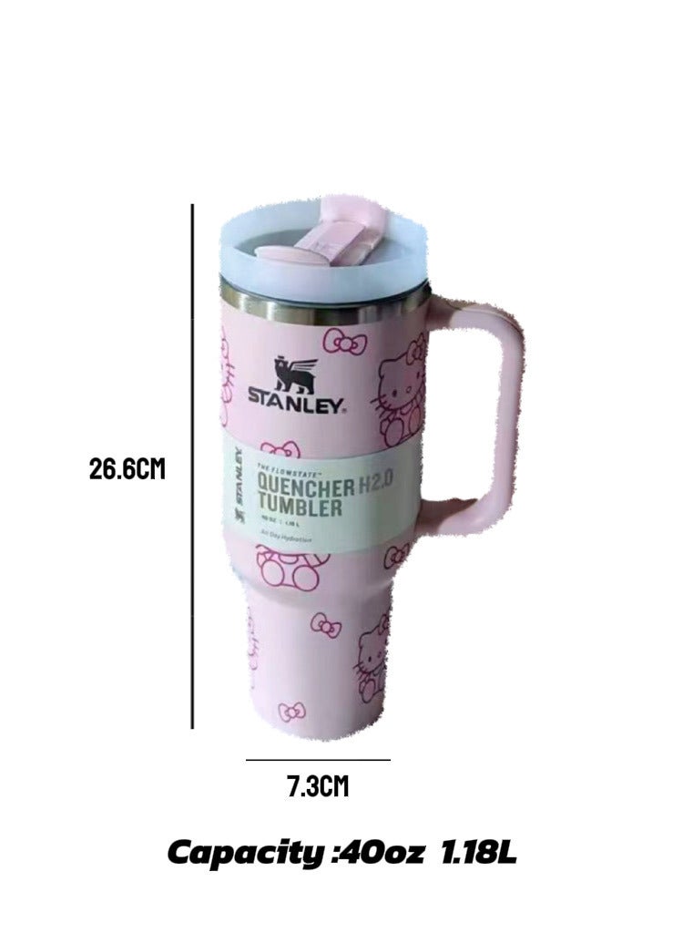 Stanley 40oz Double - walled Vacuum Insulated Tumbler | Three - level Leak - proof Screw Cap + Detachable Straw | 18/8 Recyclable Stainless Steel | Compatible with Car Cup Holders | KT Sakura Pink - Image 3