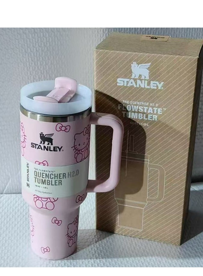 Stanley 40oz Double - walled Vacuum Insulated Tumbler | Three - level Leak - proof Screw Cap + Detachable Straw | 18/8 Recyclable Stainless Steel | Compatible with Car Cup Holders | KT Sakura Pink - Image 1