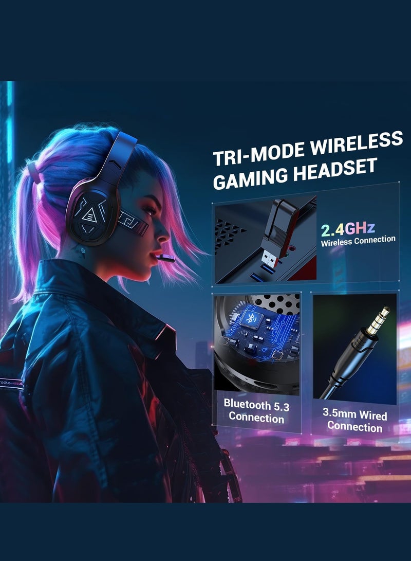 EKSA EKSA 2.4GHz Wireless Gaming Headset with Noise Canceling Microphone for PS5, PC, PS4 Bluetooth Gaming Headphones with USB & Type-C Connector, 52Hrs Battery PC Headset for Switch, Laptop, Mobile, Mac - Image 2