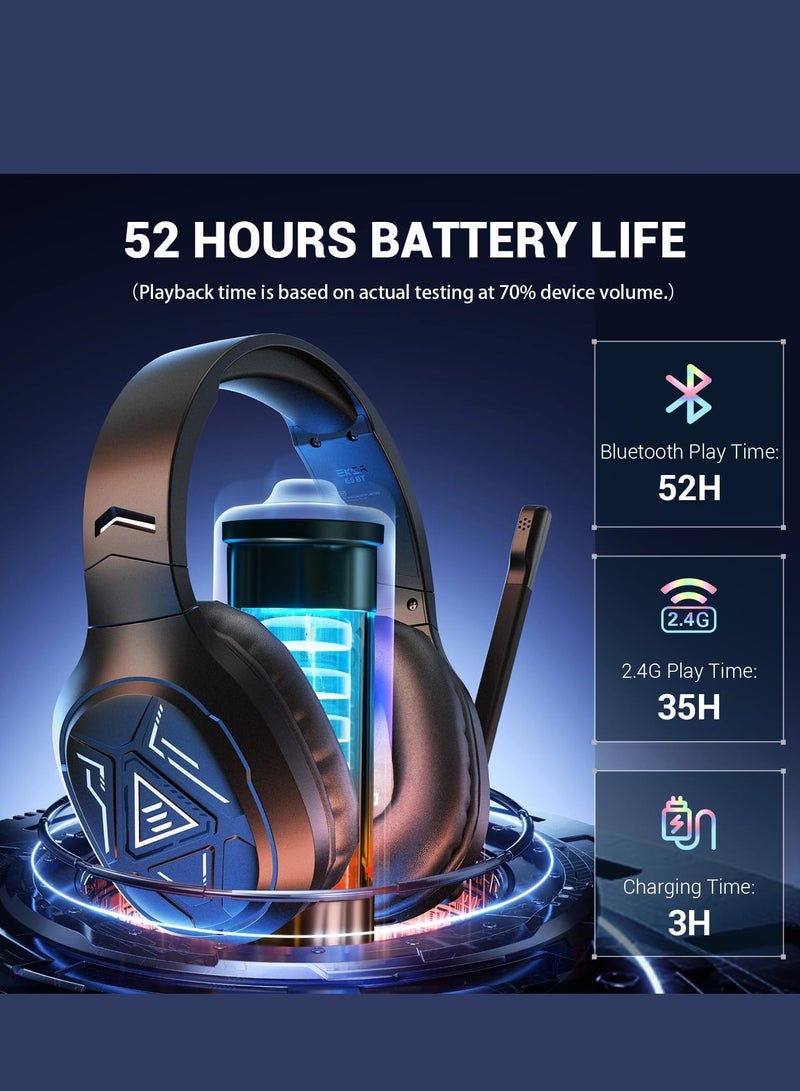 EKSA EKSA 2.4GHz Wireless Gaming Headset with Noise Canceling Microphone for PS5, PC, PS4 Bluetooth Gaming Headphones with USB & Type-C Connector, 52Hrs Battery PC Headset for Switch, Laptop, Mobile, Mac - Image 5
