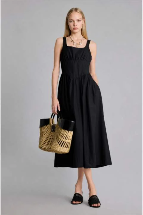 Defacto Square Collar Poplin Midi Dress
