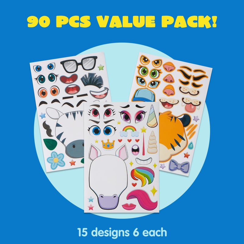 JOYIN 90 PCS 9.8â€x6.7 Make-a-face Sticker Sheets Make Your Own Animal Mix and Match Sticker Sheets with Safaris, Sea and Fantasy Animals Kids Party Favor Supplies Craft - Image 2