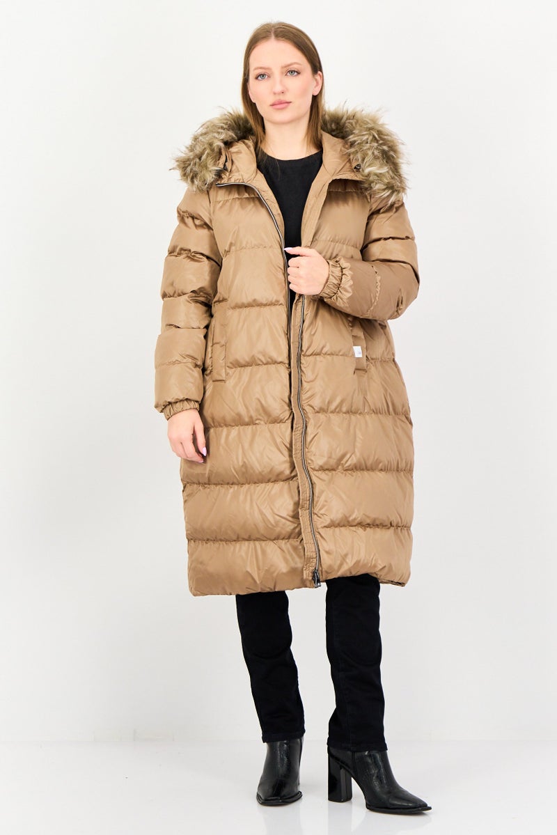 GEOX Women Plain Puffer Jacket, Tan - Image 1