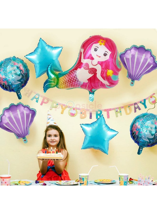 Propsicle Birthday Theme Foil Mermaid Shape Birthday Decoration Balloon multicolor Pack of 5 Girl Birthday Party Supplies Item - Image 2