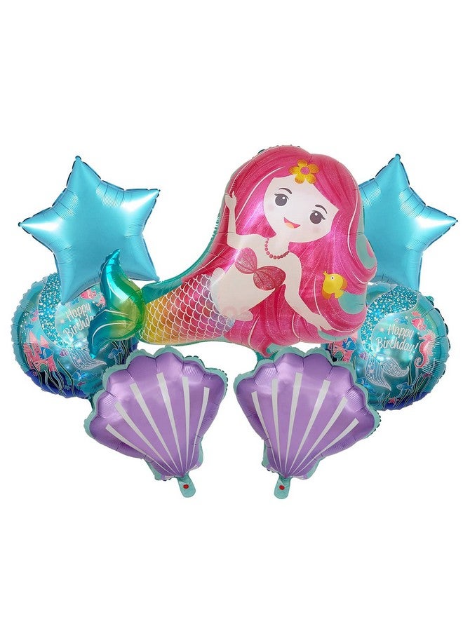 Propsicle Birthday Theme Foil Mermaid Shape Birthday Decoration Balloon multicolor Pack of 5 Girl Birthday Party Supplies Item - Image 1