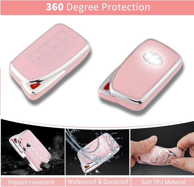 Pangpai Pink Key Fob Cover for Lexus, Soft TPU Key Case Protection with Bling Keychain Fit for Lexus RX ES GS LS NX RS GX LX RC LC Smart Key - Image 3