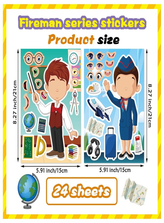 DUJAA 24 Sheets Make a Face Stickers, Educational Stickers for Kids, Make Your Own Occupation Post Stickers with Firefighter Doctor Policeman Chef Teacher Reward Stickers, Birthday Gift Craft Party Favor - Image 3