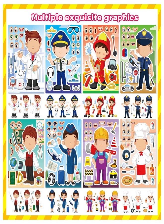 DUJAA 24 Sheets Make a Face Stickers, Educational Stickers for Kids, Make Your Own Occupation Post Stickers with Firefighter Doctor Policeman Chef Teacher Reward Stickers, Birthday Gift Craft Party Favor - Image 4