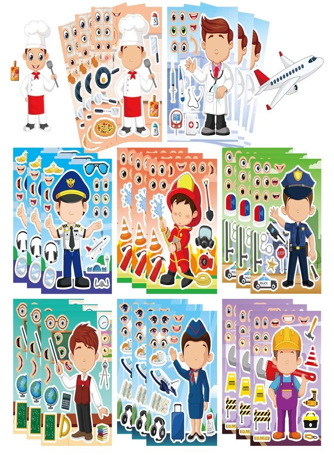 DUJAA 24 Sheets Make a Face Stickers, Educational Stickers for Kids, Make Your Own Occupation Post Stickers with Firefighter Doctor Policeman Chef Teacher Reward Stickers, Birthday Gift Craft Party Favor - Image 1