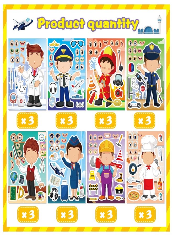 DUJAA 24 Sheets Make a Face Stickers, Educational Stickers for Kids, Make Your Own Occupation Post Stickers with Firefighter Doctor Policeman Chef Teacher Reward Stickers, Birthday Gift Craft Party Favor - Image 2