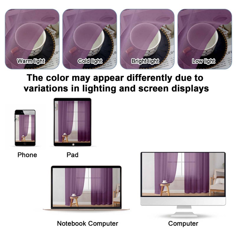 OWENIE Plum Sheer Curtains, Sheer Curtains 84 Inches Long 2 Panels Set, Rod Pocket Voile Fimly Sheer Drapes for Living Room Bedroom, 2pcs, Plum, Each 42" W x 84" L - Image 5