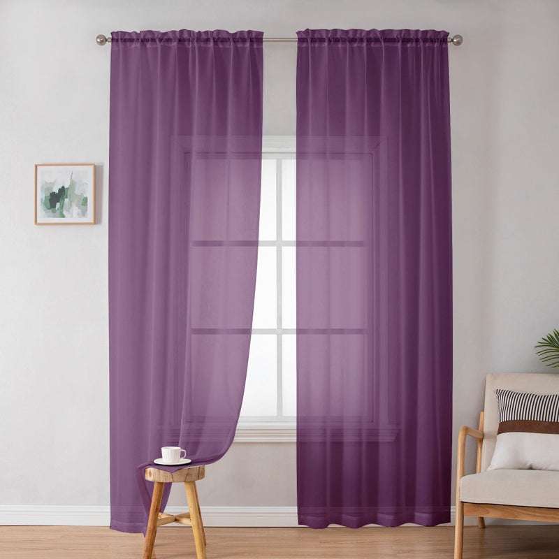 OWENIE Plum Sheer Curtains, Sheer Curtains 84 Inches Long 2 Panels Set, Rod Pocket Voile Fimly Sheer Drapes for Living Room Bedroom, 2pcs, Plum, Each 42" W x 84" L - Image 2