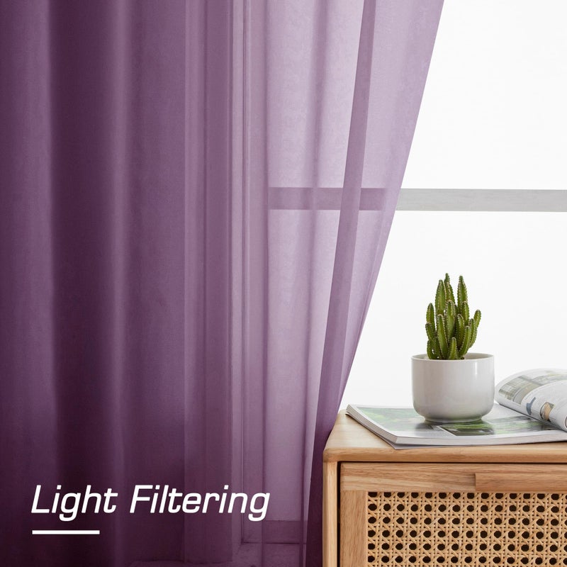 OWENIE Plum Sheer Curtains, Sheer Curtains 84 Inches Long 2 Panels Set, Rod Pocket Voile Fimly Sheer Drapes for Living Room Bedroom, 2pcs, Plum, Each 42" W x 84" L - Image 4