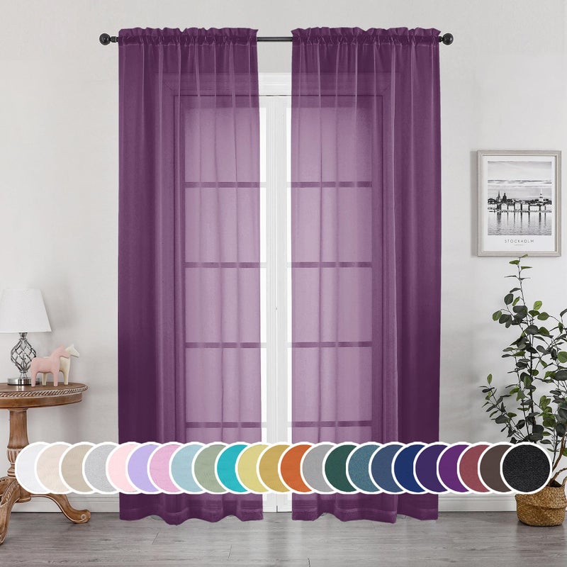 OWENIE Plum Sheer Curtains, Sheer Curtains 84 Inches Long 2 Panels Set, Rod Pocket Voile Fimly Sheer Drapes for Living Room Bedroom, 2pcs, Plum, Each 42" W x 84" L - Image 1