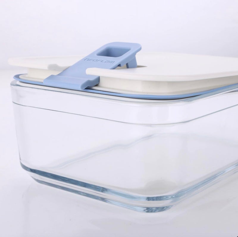 Neoflam Perfect Seal Glass Food Storage Containers Airtight Easy to Open Durable Heat Resistant Glass 2300 ml Rectangle - Image 2