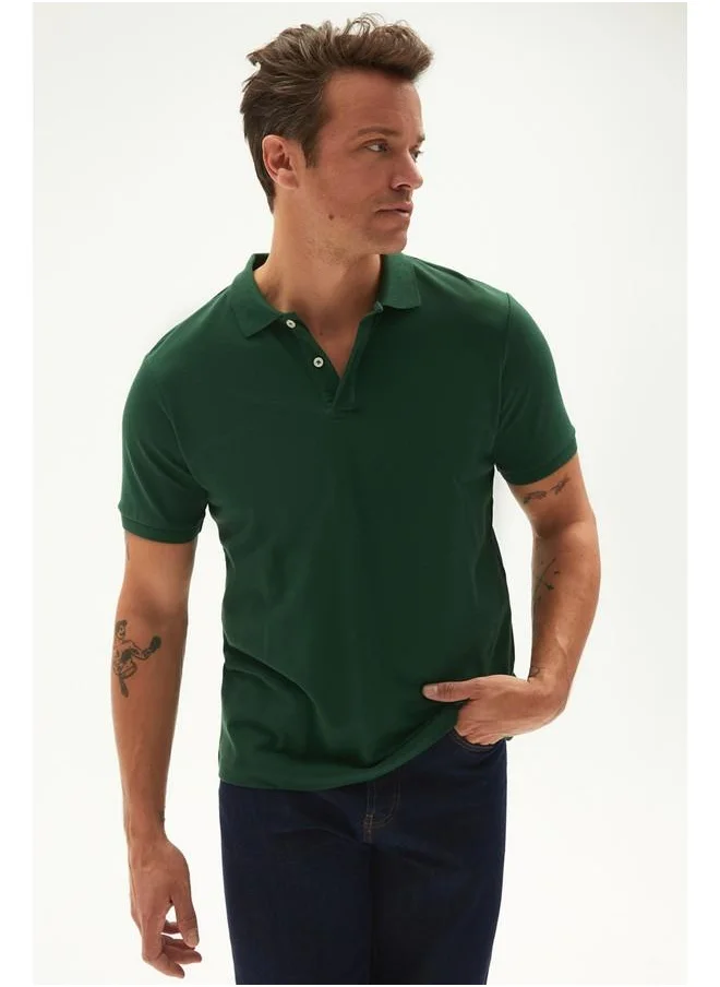 جون June Men 100% Cotton Basic Relaxed Fit Polo Neck Tshirt Dark Green