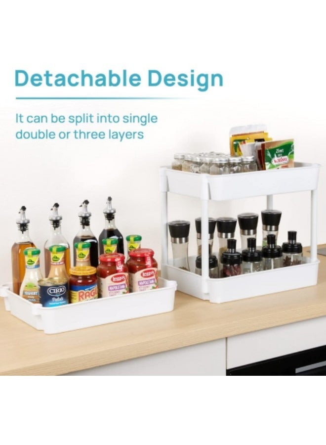 GGEROU 3-Tier Rolling Utility Cart with Wheels, Detachable Utility Storage Cart with Handle and Lockable Casters, Multi-Functional Storage Trolley for Office, Kitchen,Bathroom, White - Image 5