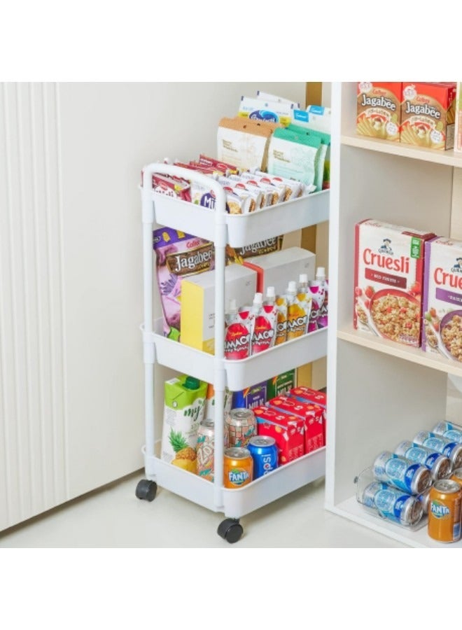 GGEROU 3-Tier Rolling Utility Cart with Wheels, Detachable Utility Storage Cart with Handle and Lockable Casters, Multi-Functional Storage Trolley for Office, Kitchen,Bathroom, White - Image 3