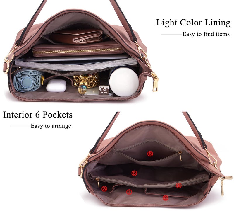 Idesort Large Crossbody Bags Ladies Shoulder Handbags Purse and Wallet Set for Women Hobo Purses RosePink - Image 5