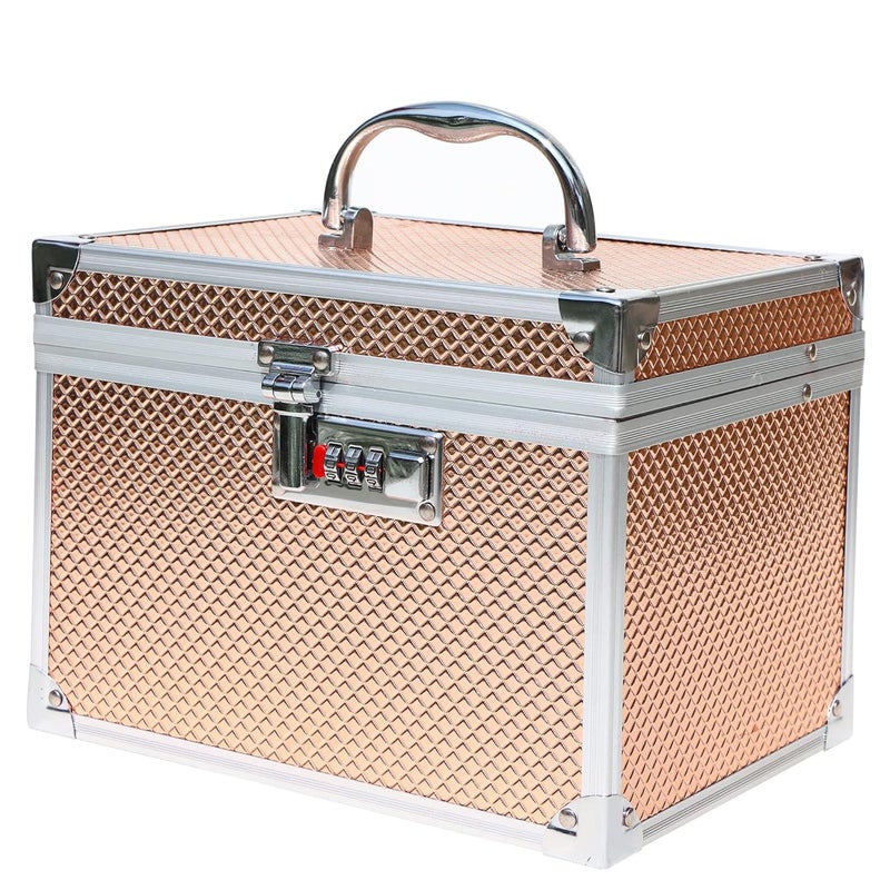 Adson Professional Beauty Women's Makeup Bag, Cosmetic Box, Vanity Case/Box, Trousseau Box, Bridal Jewellery Organiser with Mirror (Rose Gold) - Image 1