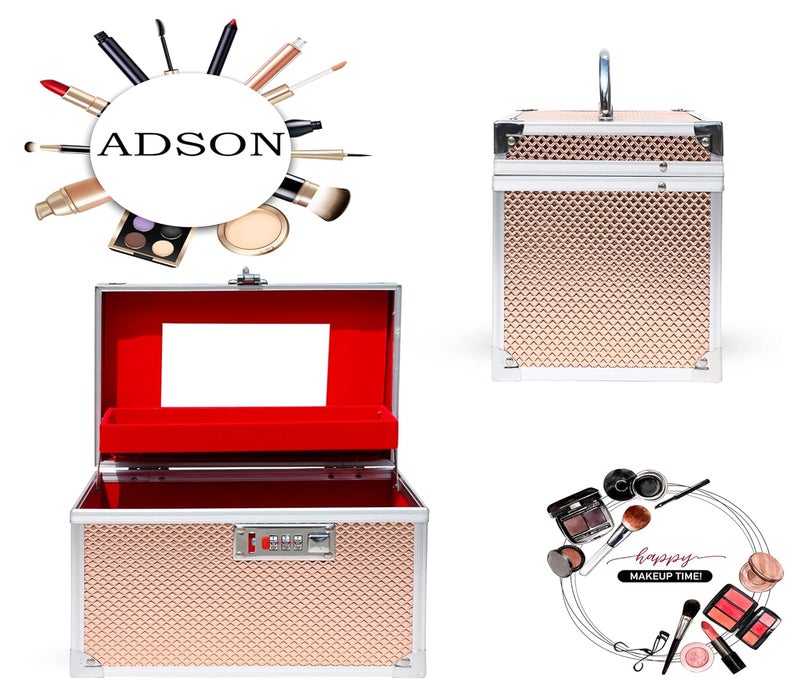 Adson Professional Beauty Women's Makeup Bag, Cosmetic Box, Vanity Case/Box, Trousseau Box, Bridal Jewellery Organiser with Mirror (Rose Gold) - Image 3
