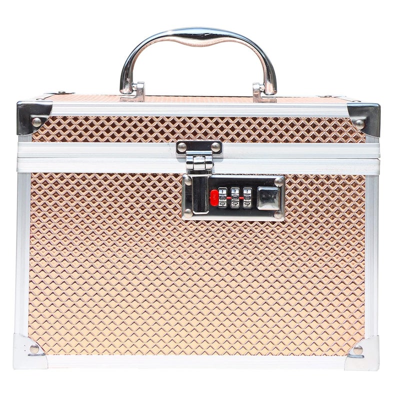 Adson Professional Beauty Women's Makeup Bag, Cosmetic Box, Vanity Case/Box, Trousseau Box, Bridal Jewellery Organiser with Mirror (Rose Gold) - Image 2
