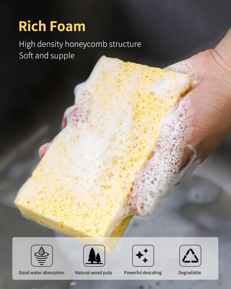 ARCLIBER Cellulose Sponges,Heavy Duty Scrub Kitchen Sponge,Clean Tough Messes Without Scratching Sponges Kitchen Yellow (6 Pack) - Image 2