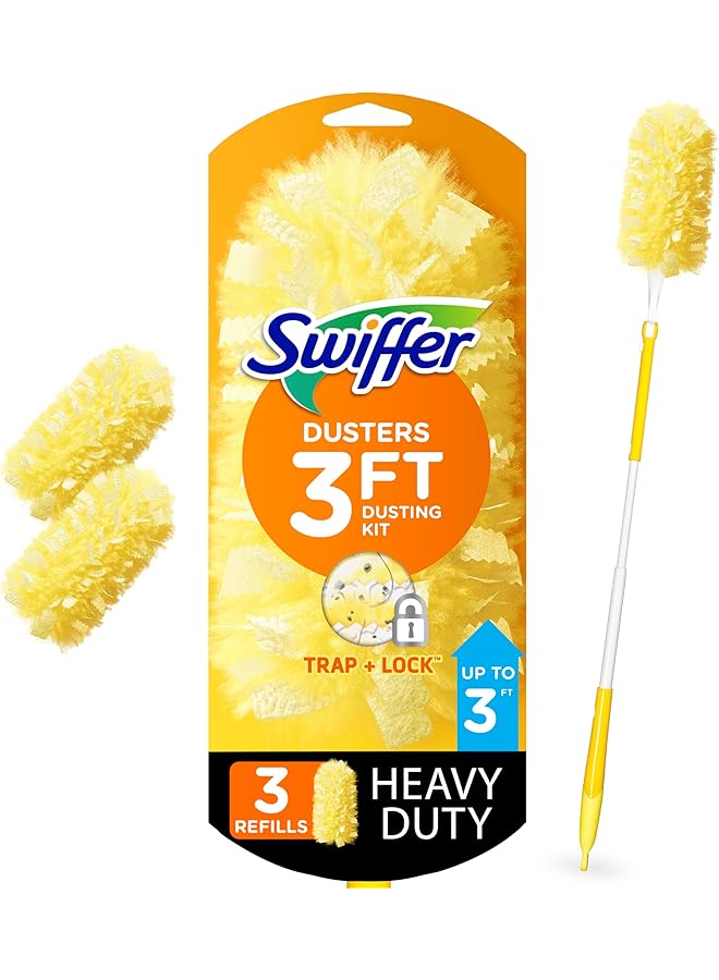Swiffer 360 DUSters Extendable Handle Starter Kit, 3 Count DUSter Refill, Yellow, 44750 - Image 1