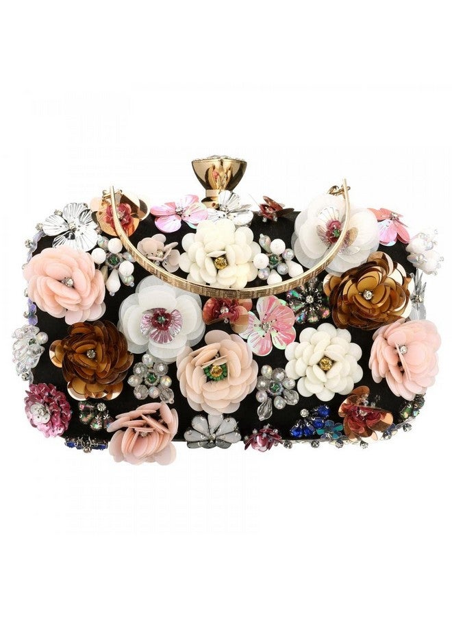 Gets Sequins Floral Handbag Rose Nude Clutch Purses And Handbags For Women Wedding Prom Banquet Party 3D Sequins Evening Handbag (Black1) - Image 1